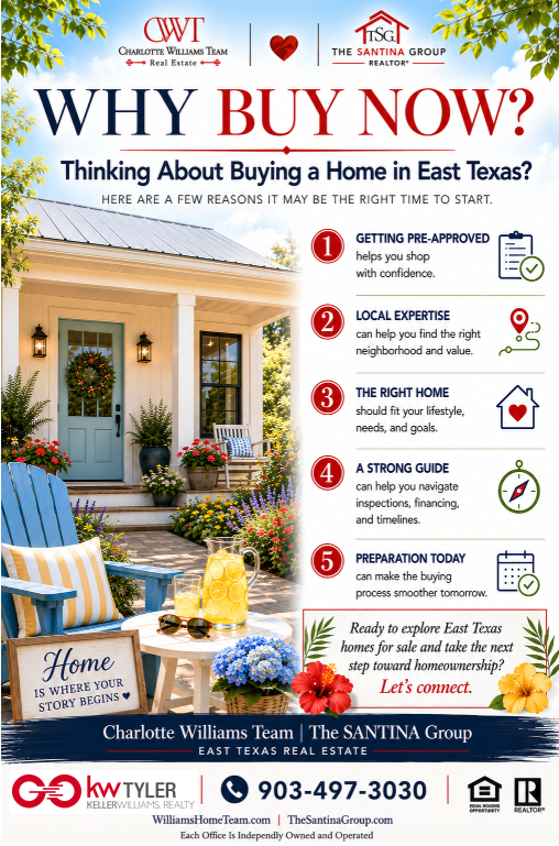 mlebusyb's tweet photo. 🏡 WHY WAIT? YOUR NEXT HOME COULD BE WAITING FOR YOU!✨ East Texas buyers—this could be your sign!✅ Get Pre-Approved✅ Find the Right Home
✅ Navigate Process with Confidence
Your next chapter starts with one conversation.
Charlotte Williams Team | The SANTINA Group
903-714-6430 https://t.co/9TCVnXgL0S