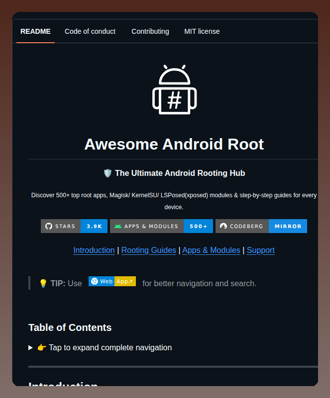 tom_doerr's tweet photo. Awesome Android Root provides a comprehensive collection of over 500 root applications and modules for Magisk, KernelSU, and LSPosed, alongside step-by-step guides to root various Android devices.

https://t.co/W4l24Nk74R https://t.co/xQPp0VccMQ