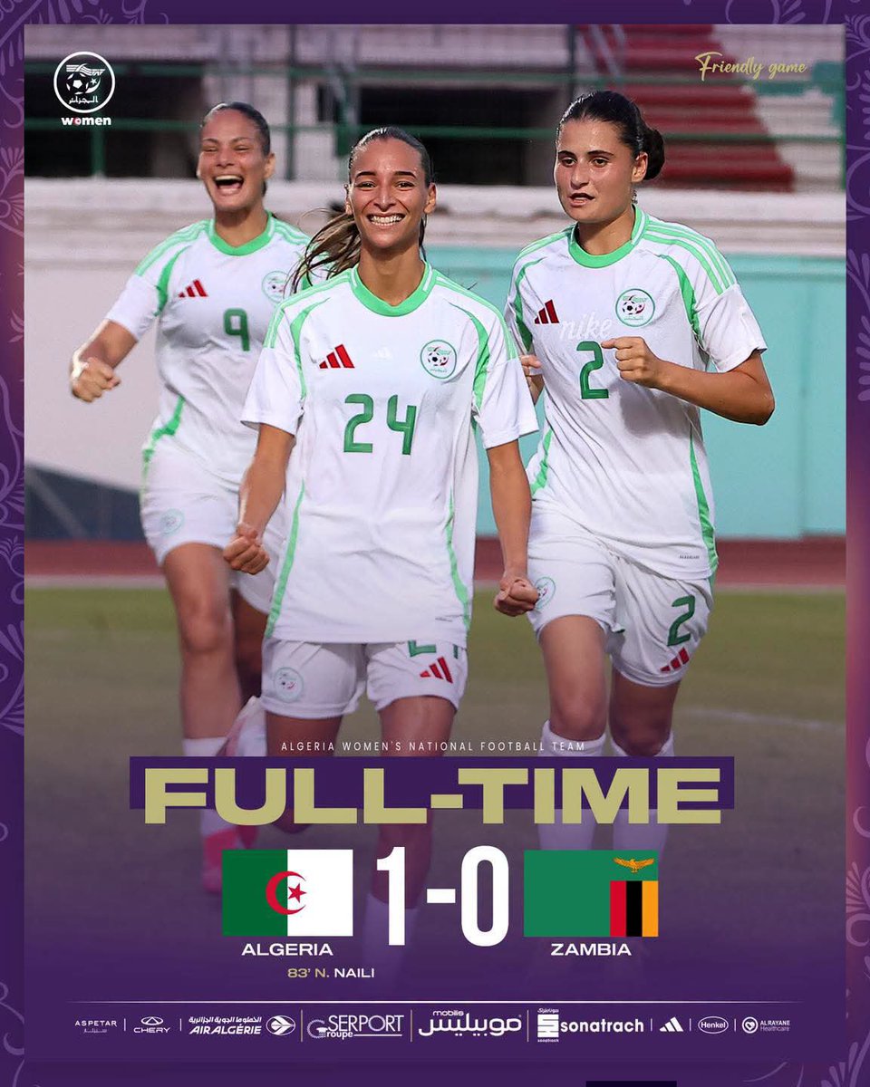 JWsports1's tweet photo. FULL-TIME: Algeria 1-0 Zambia
53’ ❌ 🇿🇲 Mupopo’s goal disallowed
83’ ⚽ 🇩🇿 Nouhed Naili breaks the deadlock!
88’ ❌ 🇿🇲 Ochumba misses from the spot
#WafconBuildup | #IntnlFriendly https://t.co/vVZbHw8wK4