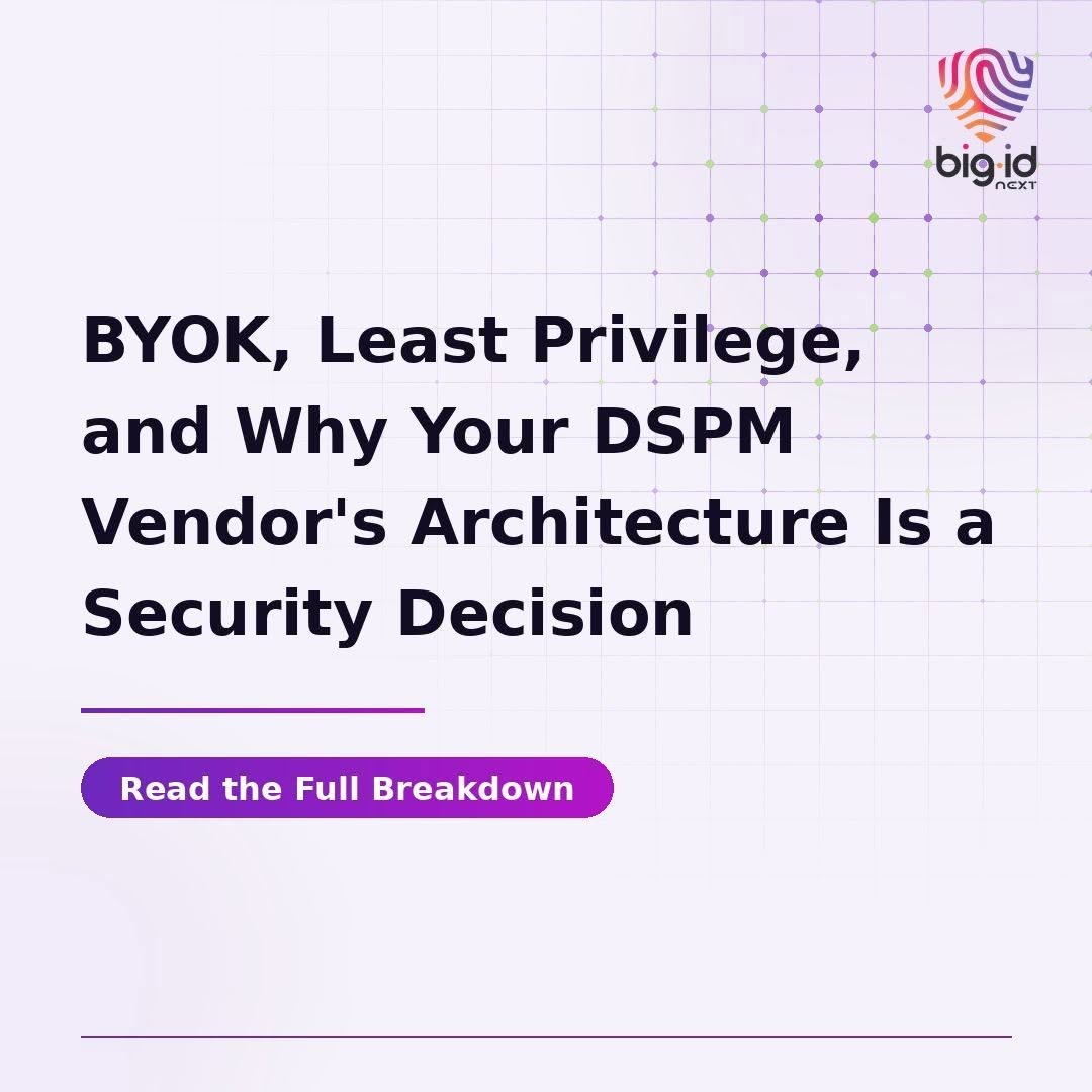 bigidsecure's tweet photo. Evaluating a DSPM or AI Governance vendor?

Ask three questions:
🔑 Do they store your keys?
📦 Do they move your data?
🔓 Do they require admin access?

If the answer is yes, the platform may be the risk.

Learn what to look for, from BYOK and vault integrations to in-place scanning and least-privilege access. 👇 https://t.co/azn20k0r5T
