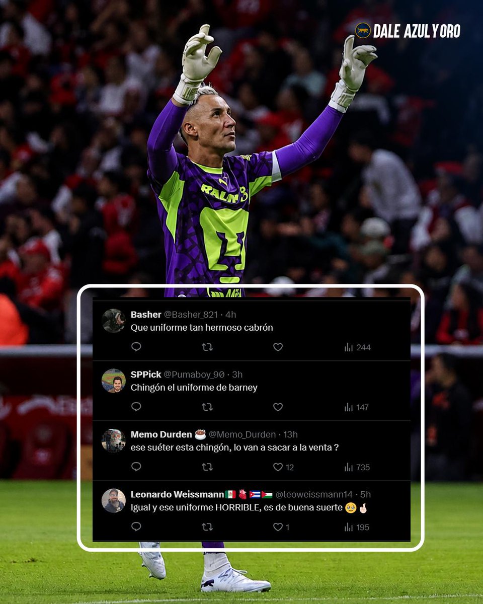 DaleAzulyOro's tweet photo. ¿ESTÁ COOL O ESTÁ FEO?
Veo mucha gente diciendo que el uniforme que utilizó Keylor anoche ante Toluca está rifado y lo piden para que lo pongan a la venta, otros se burlan y dicen que está feísimo.
¿De qué lado te encuentras? 🤔⤵️
#PumasUNAM #KeylorNavas https://t.co/cMZ8h2tto8