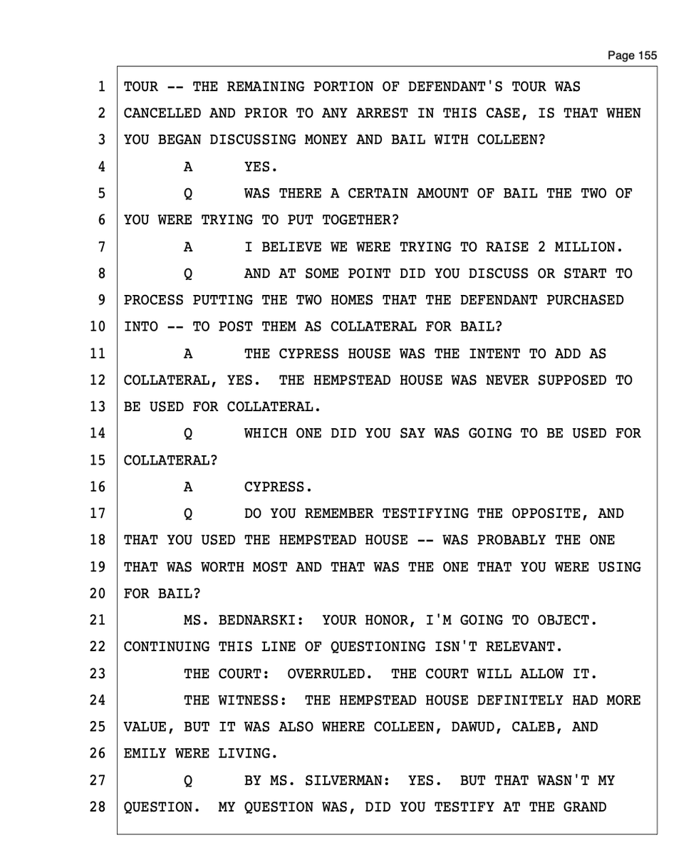 SF_investigates's tweet photo. In what I believe was key testimony from yesterday’s transcript of the #D4vd preliminary hearing, financial adviser Benjamin Greger changed his grand jury testimony and acknowledged that he asked manager Rob Morganroth exactly what had happened after a body was found in David's Tesla.

Greger’s answer was not entirely clear, and for some reason Beth Silverman did not attempt to clarify it. However, he testified, “He did tell me, yes.”

Shortly after that conversation, Greger began coordinating with #D4vd’s mother to raise $2 million for bail in anticipation of his arrest.

Based on that testimony, and the perceived need for bail money, I believe it is reasonable to infer that Morganroth knew Celeste was murdered and David would be the suspect.

#CelesteRivasHernandez