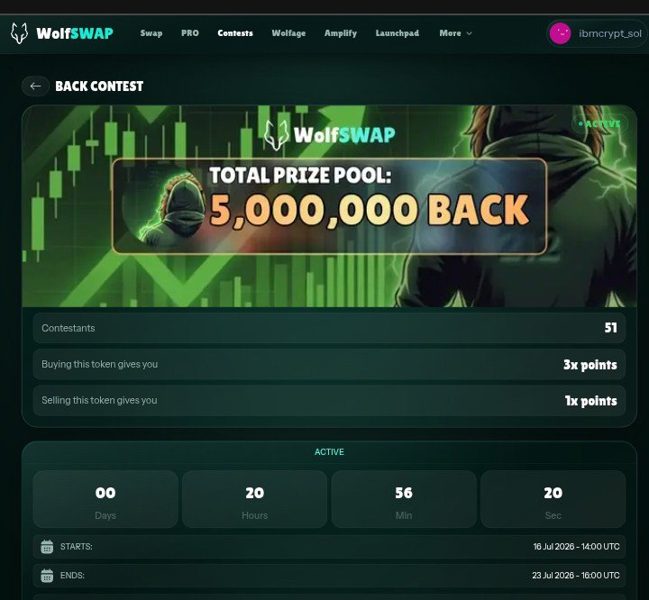 ibmcrypt_sol's tweet photo. the $back trading contest is almost over

5,000,000 $back for the top 5 traders, and every $10+ swap still gives you a chance to land a mystery box packed with rewards.🎁

if you've been waiting, this is your last shot

see you on the leaderboard. 🐺⚔️ https://t.co/hOvyBIrdXF