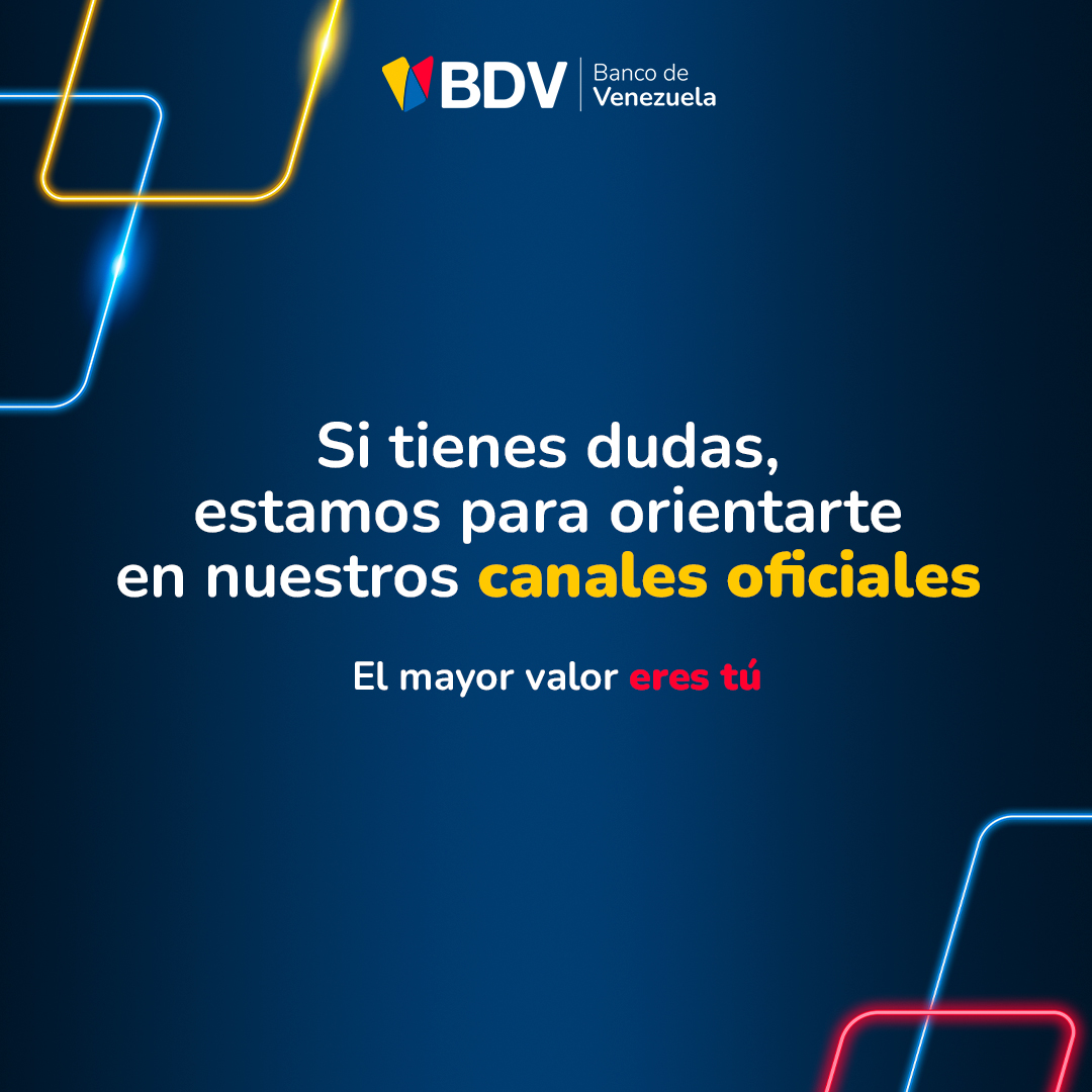 BcodeVenezuela's tweet photo. Tu seguridad es nuestra prioridad.

Sigue estas recomendaciones y evita caer en estafas:

✅ Protege tus datos
✅No compartas claves ni códigos.
✅Tus datos son personales e intransferibles.

En el BDV te acompañamos siempre, porque el mayor valor eres tú ❤️ https://t.co/BB7Qo3bQ44