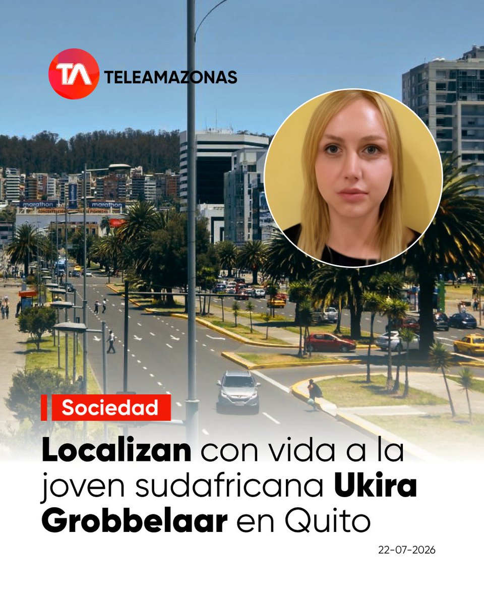 teleamazonasec's tweet photo. 🚨 https://t.co/qWLHL5S9mX 👉 La Policía Nacional localizó en buenas condiciones a la joven sudafricana Ukira Grobbelaar, quien fue reportada como desaparecida hace cinco días en Quito. https://t.co/ncZvrL2wTs