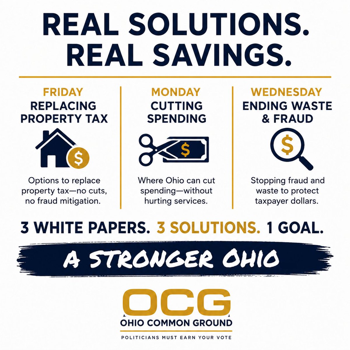 mpukita's tweet photo. OHIO’S PROPERTY TAX DEBATE has generated plenty of opinions. We wanted to start with something different: the numbers and the options.

This Friday, we're releasing the first in a three-part research series:

📄 Friday: Options to replace property tax revenue — assuming no spending cuts and no reductions in fraud or waste.

📄 Monday: Where Ohio could reduce state spending.

📄 Wednesday: Fraud, erroneous payments, and waste of taxpayer dollars.

Together, these three white papers examine one question from three different angles:

What options does Ohio actually have?

We don't ask you to take our word for it. We show our work, cite our sources, and encourage you to reach your own conclusions.

Because informed voters make stronger decisions — and politicians should have to earn every vote.