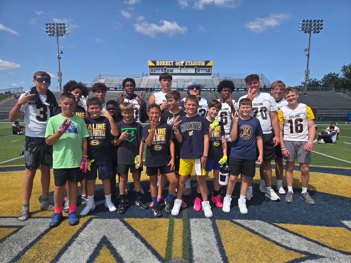 SalineFootball's tweet photo. Congrats to our 2026 Saline Youth Football Camp GAMEDAY CHAMPS! #GoHornets #OurTime https://t.co/R8KF8F6YWz