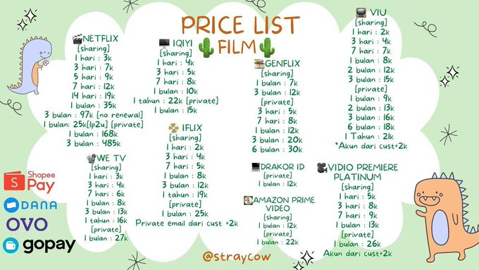 straycow's tweet photo. Ready yang mau berlangganan netflix, vidio, viu, iqyi, dan app streaming lainnya yokk

#zonauang #zonajajan #netflixpremium #netflixmurah #vidiopremium #netflix https://t.co/RZghx3vO5D