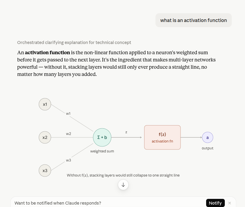rudairo22's tweet photo. Day 1: building my own AI model

Spent months collecting resources and over-optimizing the “ideal” learning path (leaning more Karpathy than surface-level).

Started a Coding Garden @CodingGarden  walkthrough, paused at 8:43, and branched off into first-principles exploration.

Used DeepSeek, Gemini, and Claude to iterate on concepts + code. Covered: sigmoid/activation functions, MSE vs cross-entropy, MLPs, gradient descent, RLHF, and knowledge distillation.

Highlight: Claude caught a bug in the DeepSeek-generated backprop code — good reminder that model outputs still need verification. https://t.co/F3NmuWxfjS