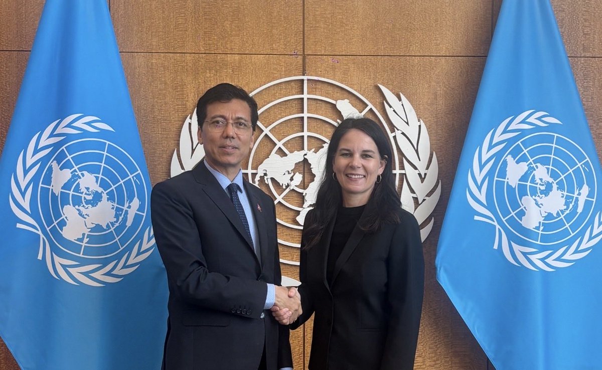 UNECOSOC's tweet photo. Had the pleasure of meeting today with H.E. Ms. Annalena Baerbock, President of the General Assembly (@UN_PGA) as I conclude my Presidency of @UNECOSOC. It was an honor working with her throughout the year, and I deeply appreciated our close cooperation and regular exchanges during the 80th session. We reflected on the important milestones achieved, including the successful #HLPF, and ongoing institutional processes such as the #UN80 initiative. We also reaffirmed the importance for strengthening multilateralism and accelerating implementation of the #2030Agenda and #SDGs.