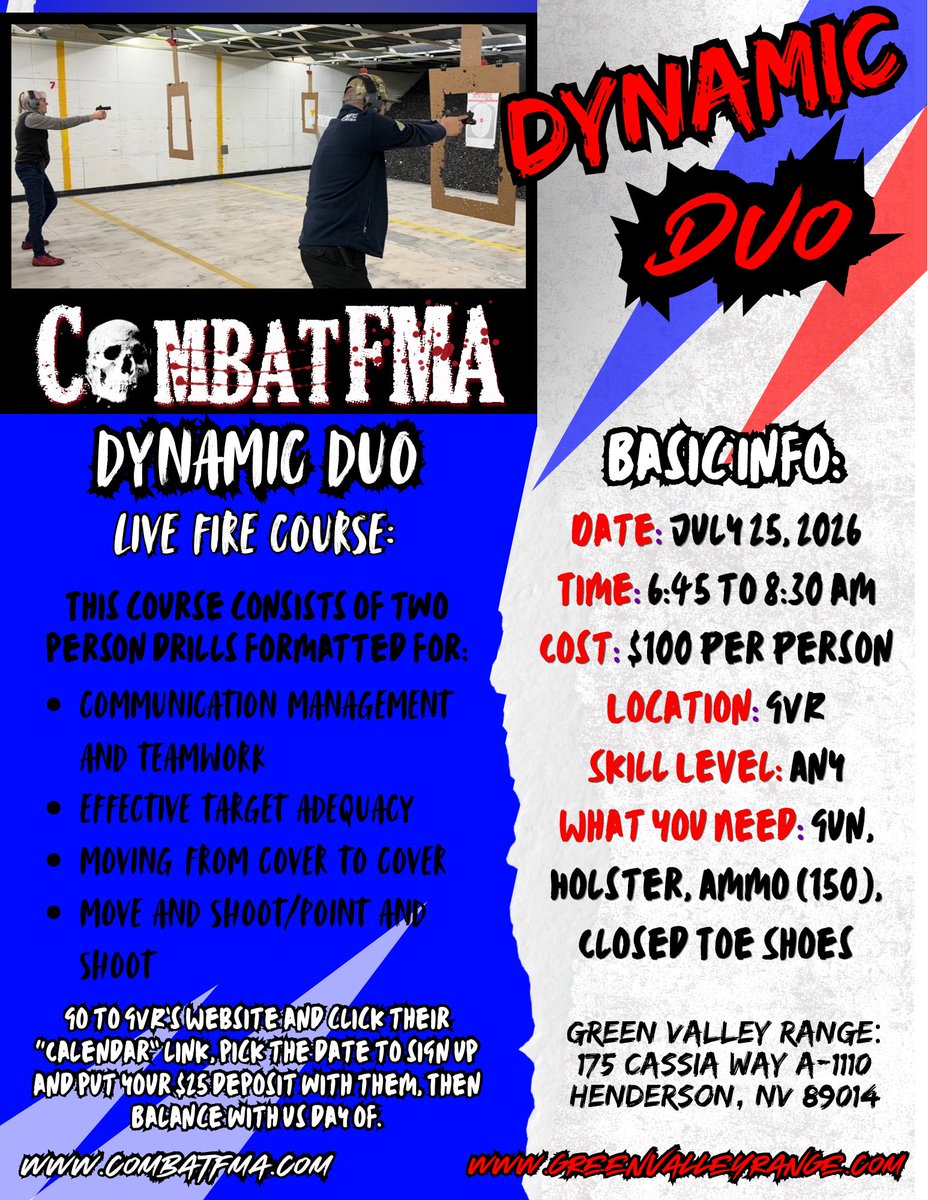 CombatFMA's tweet photo. Don’t miss out on this amazing teamwork live fire class happening this Saturday at Green Valley Range! https://t.co/Y553gYZq00