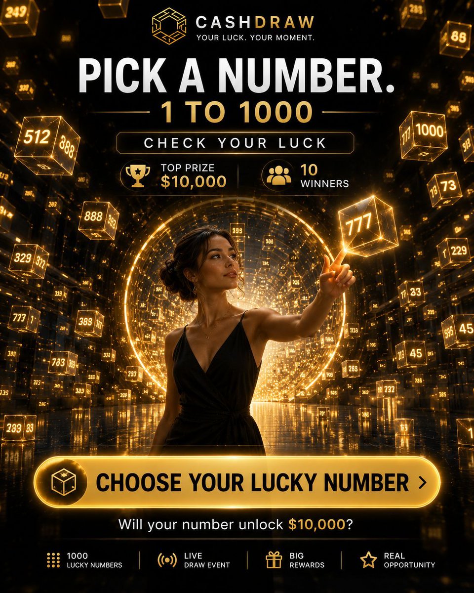 _CashDraw_'s tweet photo. 🎲 Pick a number from 1 to 1000.

Will it be just another number... or the one that wins $10,000? 👀

🍀 Check your luck today.
🏆 Top Prize: $10,000 USDT
🎯 1,000 Numbers
🥇 10 Winners

Which number would you choose? 👇

👉 Join CashDraw: https://t.co/awXiTpqKOv

#CashDraw #Airdrop #CryptoAirdrop #AirdropAlert #AirdropCampaign #USDT #WinUSDT #Crypto #Web3 #Telegram #CryptoGiveaway #Blockchain #Bitcoin #Ethereum #Solana #TON #CryptoCommunity #CryptoTrading #LuckyNumber #LuckyDraw #WinCrypto #CryptoRewards #Giveaway #10000USDT