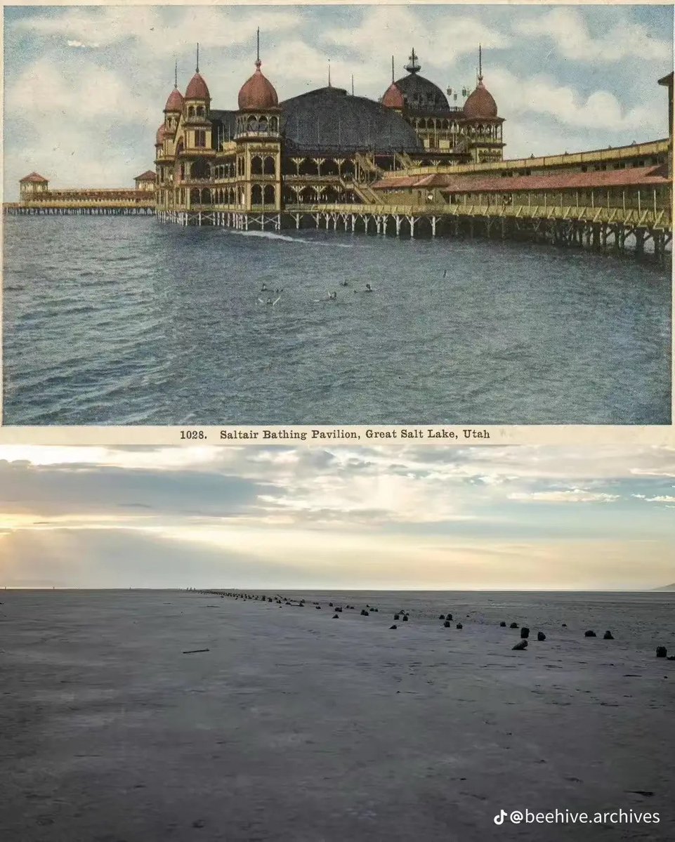 deepwebslinger's tweet photo. The Great Saltair in Utah, USA was reportedly completed in 1893 in only four months. According to the official account, workers prepared the lakebed, drove approximately 2,000+ support piers, constructed a railroad connection, and raised an elaborate Victorian resort all within just 120 days. Given the technology, equipment, and working conditions of that era, such a timeline appears impossible. The official story does not add up.