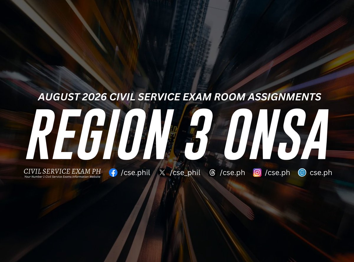 cse_phil's tweet photo. 𝗥𝗘𝗚𝗜𝗢𝗡 𝟯 𝗥𝗢𝗢𝗠 𝗔𝗦𝗦𝗜𝗚𝗡𝗠𝗘𝗡𝗧𝗦

➝ 𝗣𝗿𝗼𝗳𝗲𝘀𝘀𝗶𝗼𝗻𝗮𝗹 𝗟𝗲𝘃𝗲𝗹:
https://t.co/PllBUQDULm

➝ 𝗦𝘂𝗯𝗽𝗿𝗼𝗳𝗲𝘀𝘀𝗶𝗼𝗻𝗮𝗹 𝗟𝗲𝘃𝗲𝗹:
https://t.co/bSqIAwA3YY

The August 2026 Civil Service Exam Room Assignments are expected to be released very soon! https://t.co/KFhXdewXwj