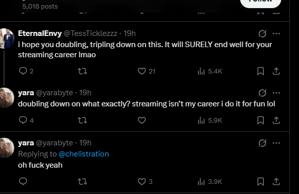 TheLurkinator's tweet photo. And I was supplying evidence and telling you that she was complicit and knew the cheating occurred. Its not JUST on the GM. Blizzard has banned people before during the whole martin fury incident for not reporting cheating AND taking advantage of it in the past.

Look at these responses to accusations of cheating.

A normal person would go "No Im not cheating those accusations are false"

But shes trying to own them and not even deny it. Thats sus.