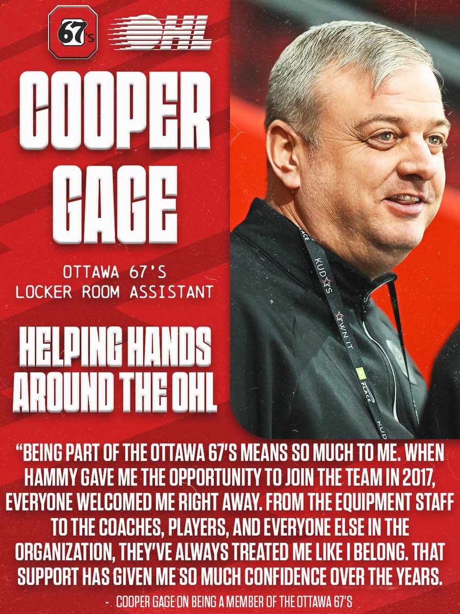 OHLHockey's tweet photo. A familiar face around TD Place 💈

From game-day setup to the little things fans never see, Cooper Gage has been a member of the @Ottawa67sHockey family since 2017.

DETAILS 🗞️: https://t.co/OhcwBJVRuV https://t.co/qDHhVioVZD
