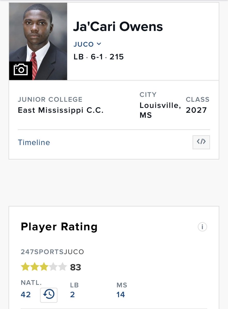 JaCariOwens_24's tweet photo. Blessed to be ranked #2 Lb in Juco @EMCCathletics @CoachLucasEMCC https://t.co/Y1x19Fy9aL