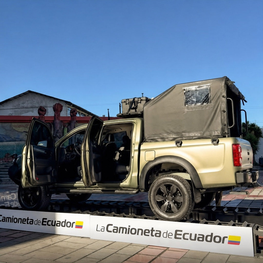 DefensaEc's tweet photo. 🚨 ¡ECUADOR YA FABRICA SU PROPIA FUERZA! 🇪🇨💪

➡️ La primera camioneta táctica militar ensamblada en el país es uno de los ejemplos que demuestra que el #BloqueDeSeguridad, por medio de las @FFAAECUADOR, se encuentra en una fase de Ofensiva Total, en la que se fortalece no solo mediante gestión o equipamiento internacional, sino también de manera autónoma, con su propio desarrollo tecnológico.

📌 Hoy, #Ecuador ya no depende únicamente de equipamiento extranjero. A estas camionetas se suma también la fabricación del conocido "Rayo Justiciero", un escuadrón de drones desarrollado por la @FuerzaAereaEc, con una misma finalidad: mejorar la capacidad de respuesta del #BloqueDeSeguridad frente al crimen organizado.