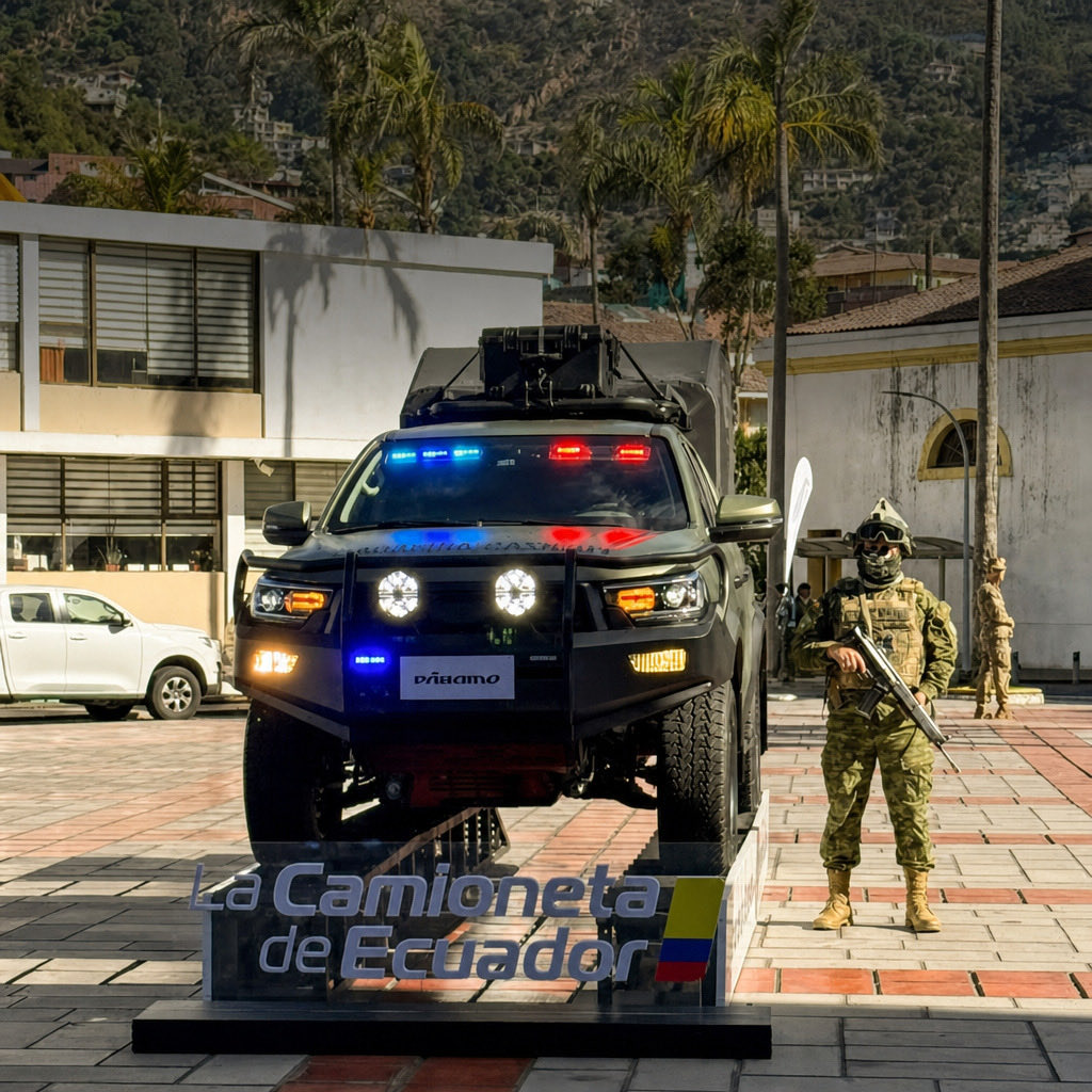 DefensaEc's tweet photo. 🚨 ¡ECUADOR YA FABRICA SU PROPIA FUERZA! 🇪🇨💪

➡️ La primera camioneta táctica militar ensamblada en el país es uno de los ejemplos que demuestra que el #BloqueDeSeguridad, por medio de las @FFAAECUADOR, se encuentra en una fase de Ofensiva Total, en la que se fortalece no solo mediante gestión o equipamiento internacional, sino también de manera autónoma, con su propio desarrollo tecnológico.

📌 Hoy, #Ecuador ya no depende únicamente de equipamiento extranjero. A estas camionetas se suma también la fabricación del conocido "Rayo Justiciero", un escuadrón de drones desarrollado por la @FuerzaAereaEc, con una misma finalidad: mejorar la capacidad de respuesta del #BloqueDeSeguridad frente al crimen organizado.