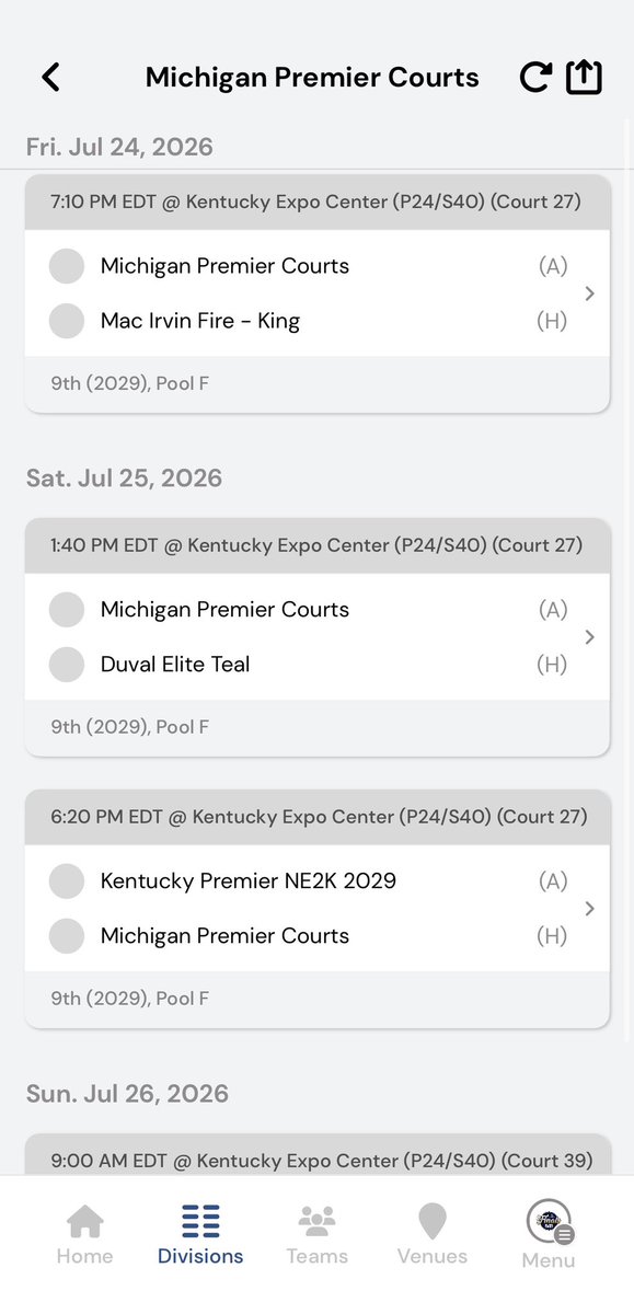 MckennaCorts's tweet photo. Here is my schedule for this weekend in Louisville!! So exited to play with my team! @MIpremierbball @MiPremier029 @MCGirlsHoops1 @pgh_Danyle @CoachEvanBell https://t.co/f1T61bxCF3