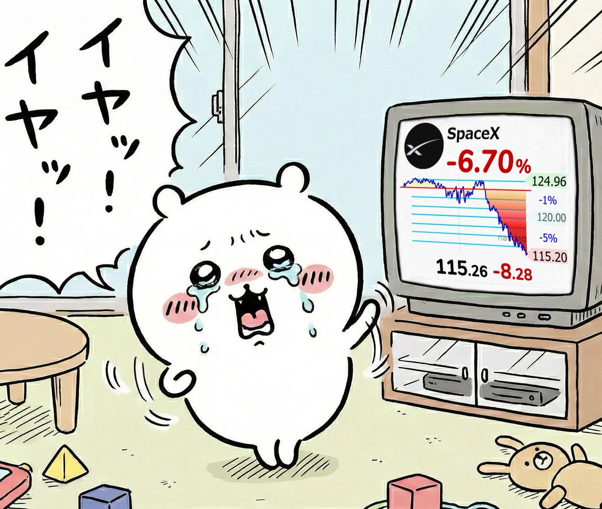 4ki4's tweet photo. ⤵⤵⤵⤵⤵⤵【🇺🇸スペースX】6.7％安 115.26ドル （-8.28ドル） $SPCX https://t.co/dxIHq2hs2e