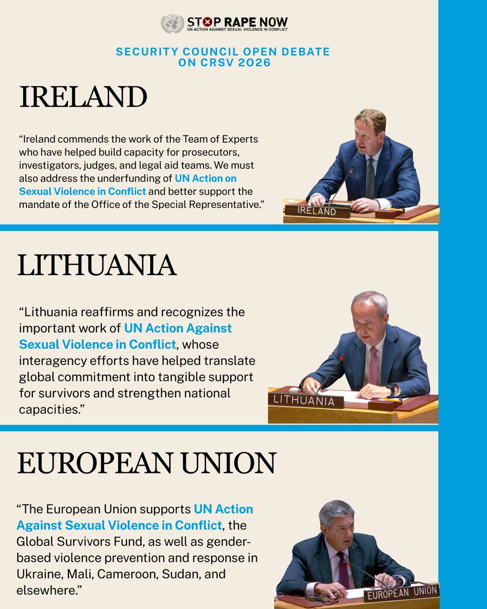 UNAction's tweet photo. 🕊️UN Action would like to extend its appreciation to all partners and donors.

Member States highlighted the work of UN Action Against Sexual Violence in Conflict — made possible through strong partnerships and donor support.

#EndRapeInWar #CRSV #SGBV #WomenPeaceSecurity https://t.co/ezg2neZzBS