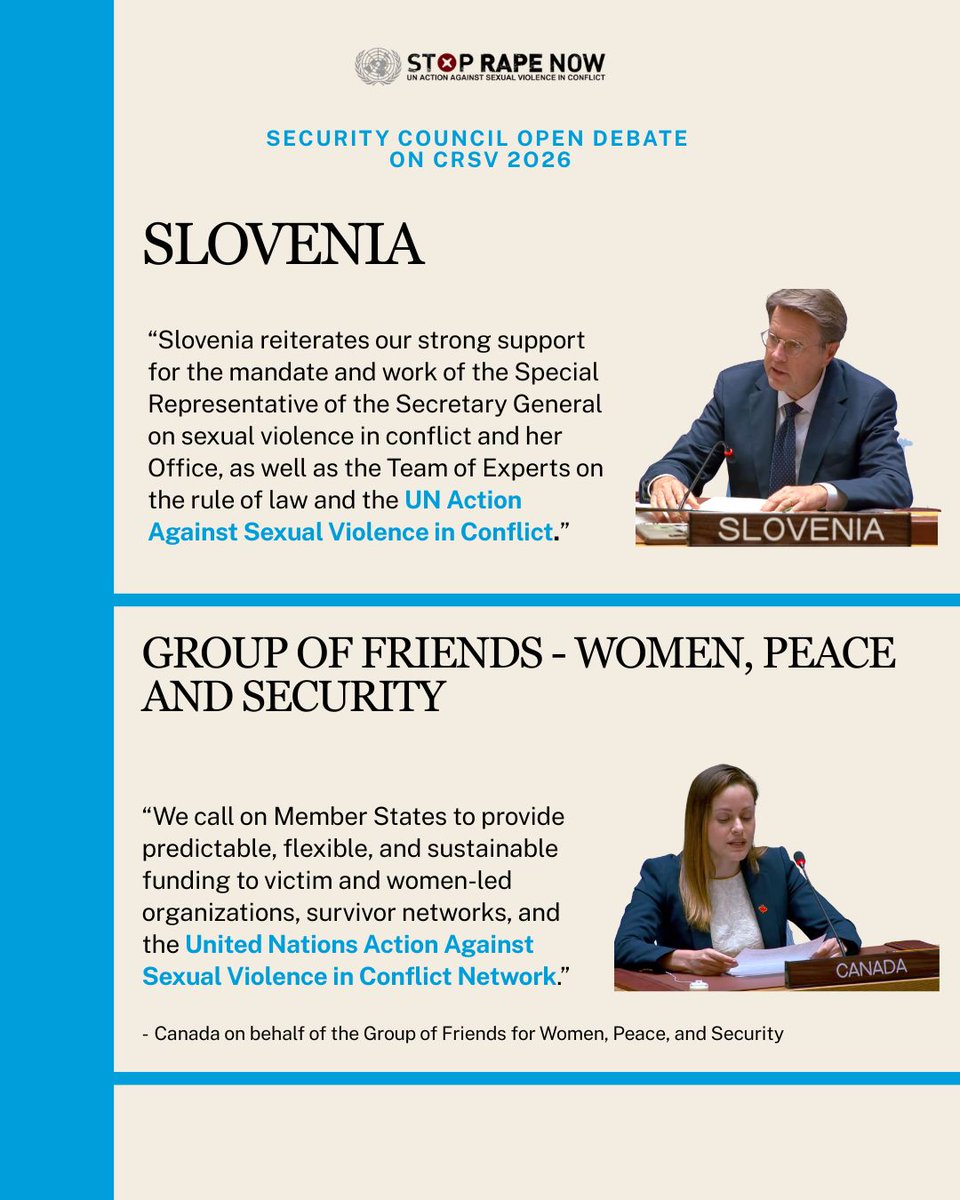 UNAction's tweet photo. 🕊️UN Action would like to extend its appreciation to all partners and donors.

Member States highlighted the work of UN Action Against Sexual Violence in Conflict — made possible through strong partnerships and donor support.

#EndRapeInWar #CRSV #SGBV #WomenPeaceSecurity https://t.co/ezg2neZzBS