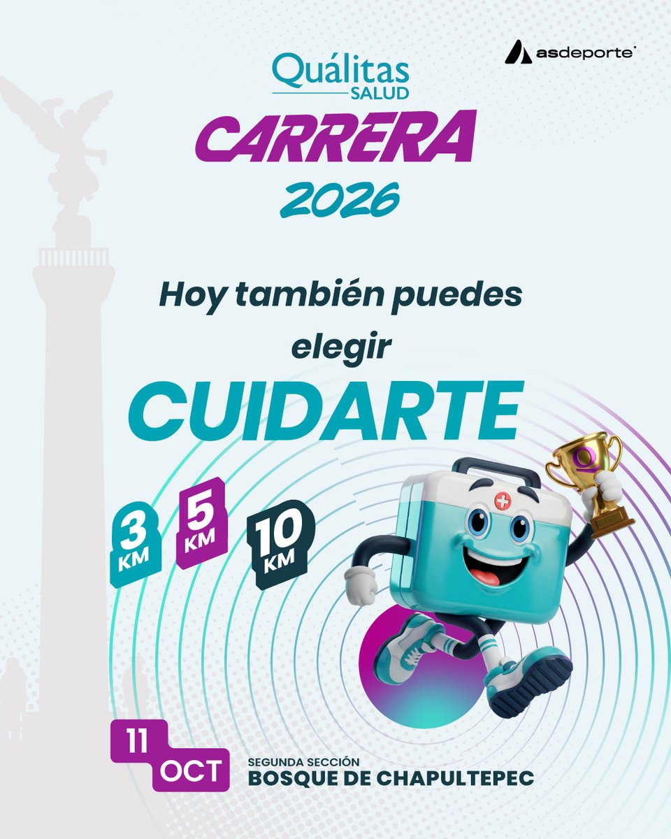asdeporte's tweet photo. La Quálitas Salud Carrera 2026 es una invitación a moverte, activarte y darte un momento para ti.

📅 11 de octubre
📍 Bosque de Chapultepec
🏃‍♀️ 3K, 5K y 10K

Elige tu distancia e inscríbete ➡️ https://t.co/8uQNcRAE6b

#QuálitasSaludCarrera2026 https://t.co/1FPsYdsBGH