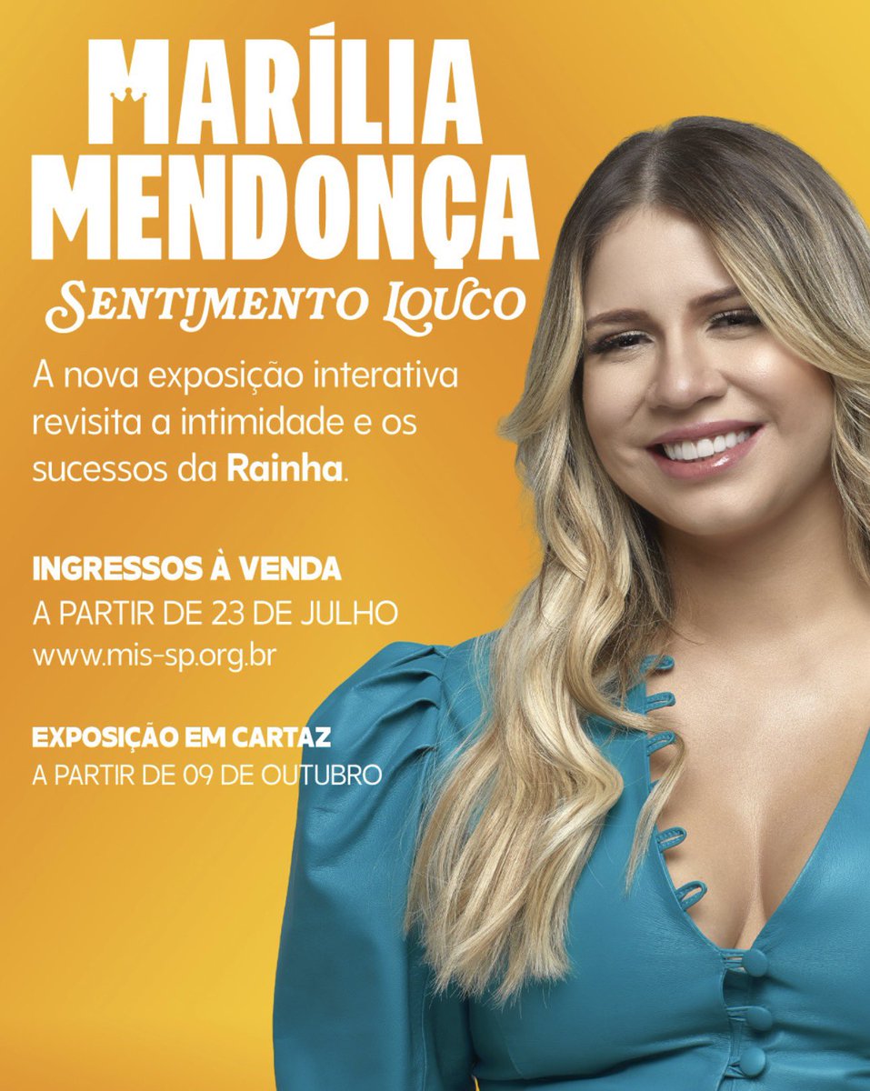 rebanhodamm's tweet photo. Marília ganha uma exposição no MIS (Museu da Imagem e do Som). 🤩👑

🎤 Marília Mendonça – Sentimento Louco
📅 Abertura: 9 de outubro

📍 No MIS - Avenida Europa, 158, São Paulo/SP

🟢 Ingressos à venda a partir de amanhã, 23.07, pelo site https://t.co/9nDB4lXBvs https://t.co/wtAAxO1H0F