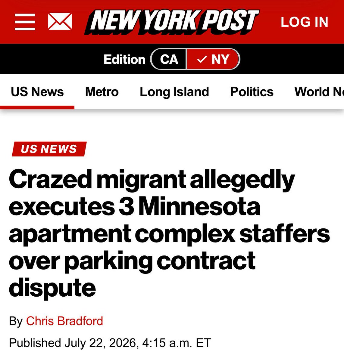 MAGACharlie2024's tweet photo. A disgruntled migrant allegedly gunned down three staffers at his Minnesota apartment block in a crazed rampage after he couldn’t cancel his parking garage contract.

Tsegaab Binessu, 30, allegedly shot dead Nansi Fuentes Zambrano, 25, Dena Silcox, 56, and Adam Wilwerding, 43, at the complex in St. Paul, Minnesota, Monday

#diversityisnotourstrength

https://t.co/NmW75OcV9C