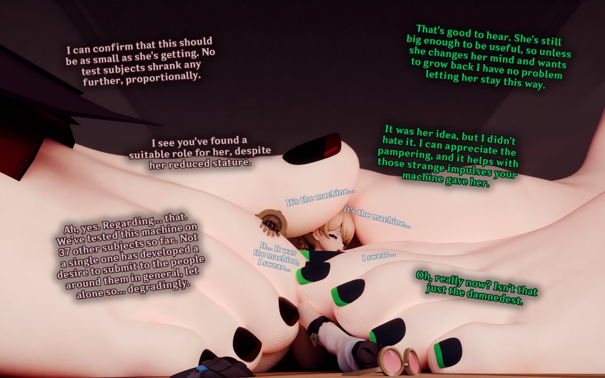 hengldengl's tweet photo. Jahoda snoops around a Fatui lab she shouldn't and shrinks slowly as a result. Arlecchino liaisons to Nefer as they attempt to manage it and the associated side effects - though one of the "side effects" may not be the Fatui's fault...
#sizetwitter #giantess #巨大娘 https://t.co/7rYGkA2Bbc