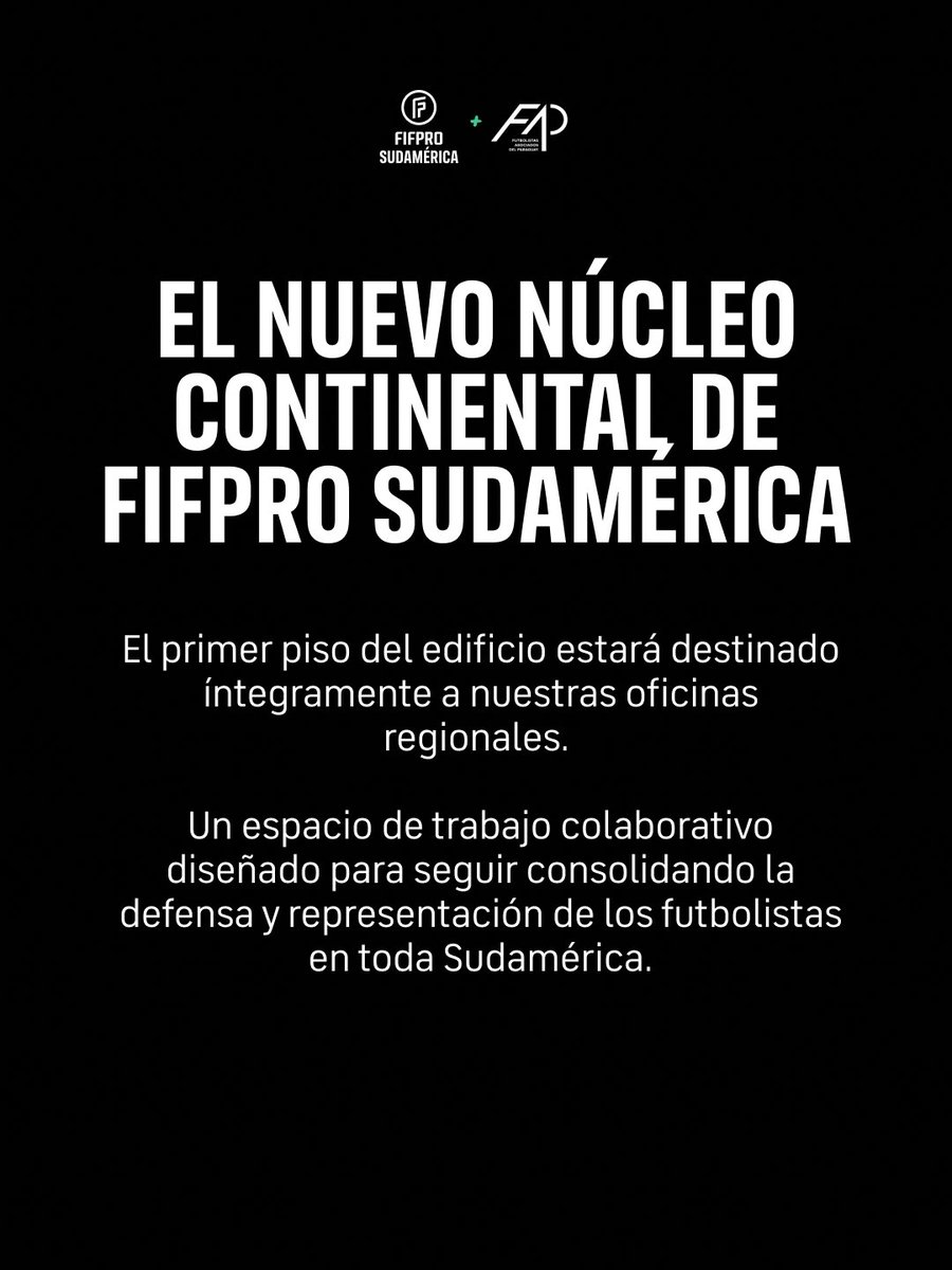 FIFProAmerica's tweet photo. Hito institucional en Paraguay 🇵🇾

Futbolistas Asociados del Paraguay presenta su nueva sede en Asunción.  Un edificio enfocado en la recuperación y formación del futbolista, que además albergará las oficinas regionales de FIFPRO Sudamérica.

https://t.co/dhHm6rnsGp

@FIFPRO @CONMEBOL