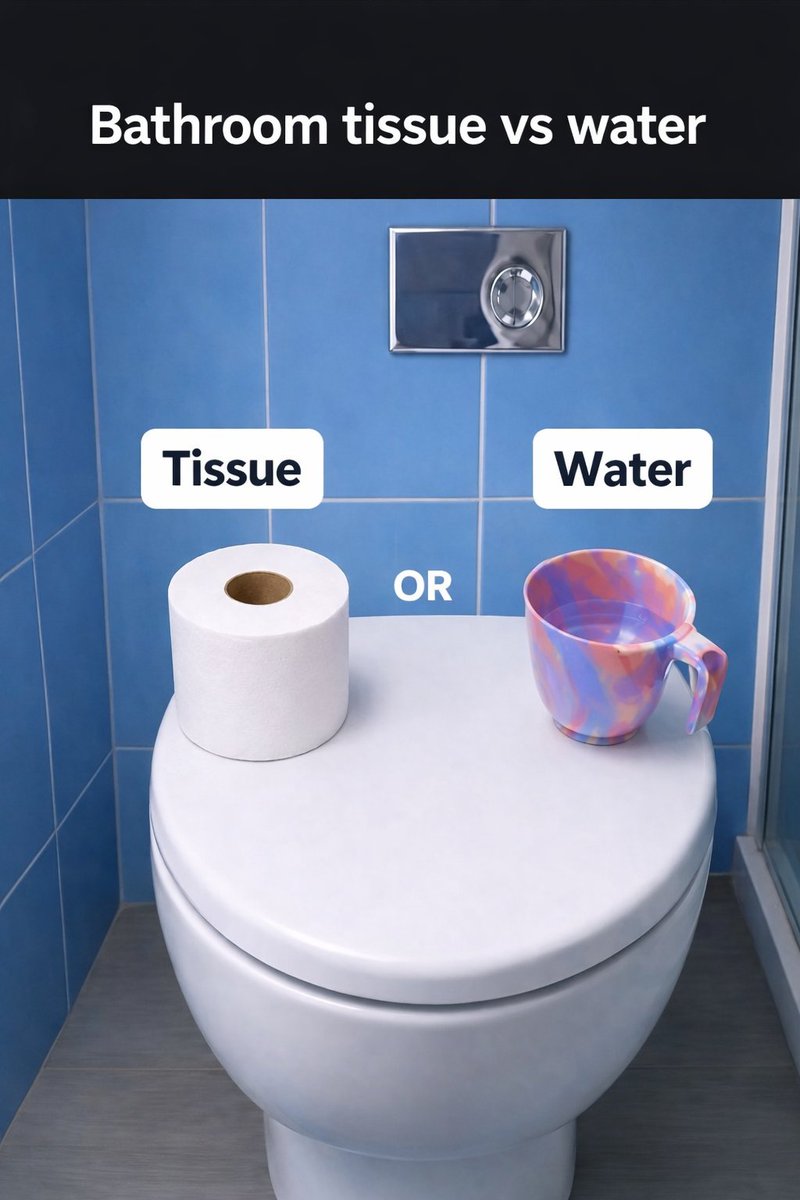 dnjosh10's tweet photo. Comment your side — let’s settle this once and for all!
Tissue 🧻 or 💧 Water?
Your choice says more than you think
#CleanCulture
#BathroomTalk
#TissueVsWater #HygieneHabitsEngagement https://t.co/O4ap2ocfx6