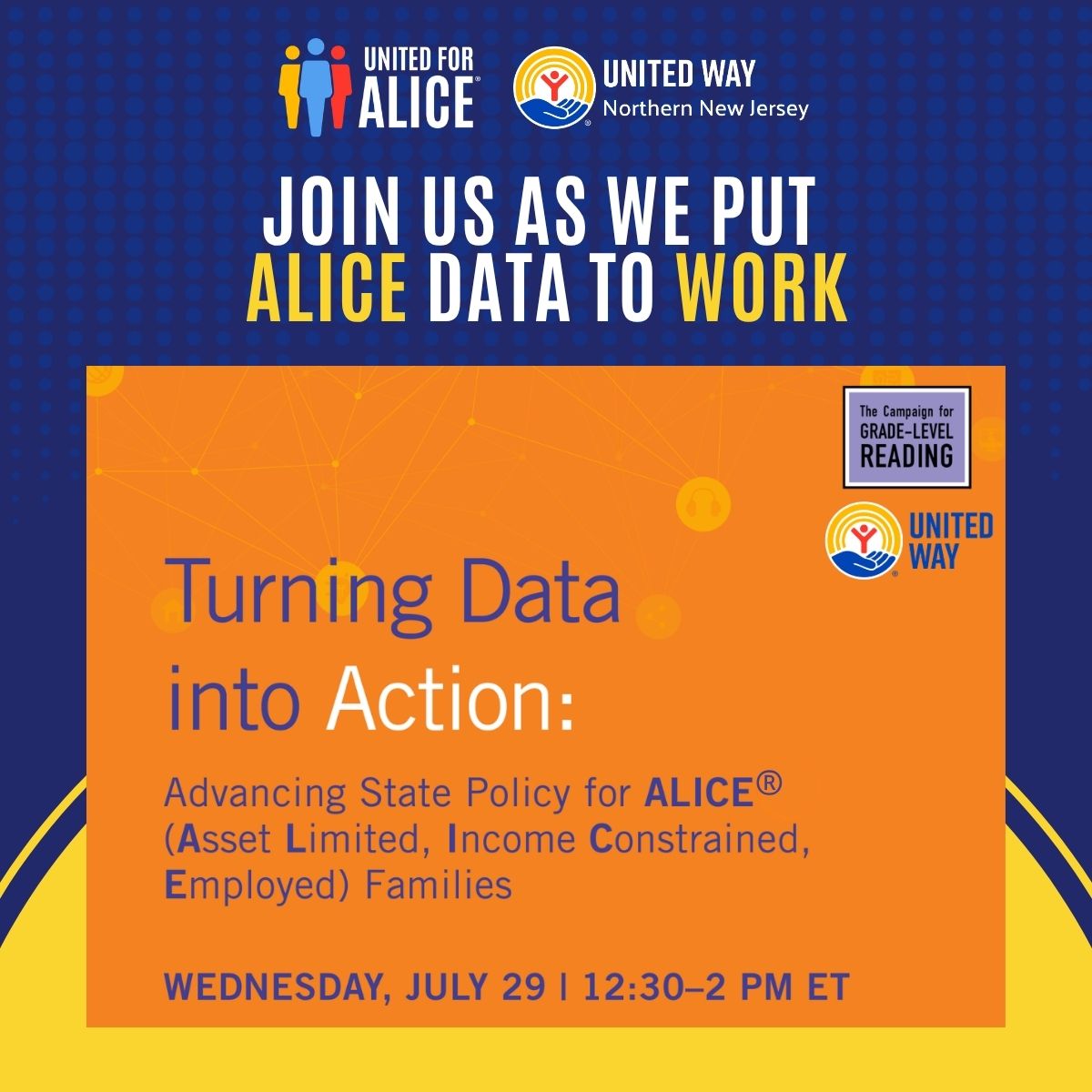 United4ALICE's tweet photo. How can data help create opportunity for families? 

Join us: Turning Data into Action, Advancing State Policy for ALICE Families. Explore how data can help inform policies that benefit even the youngest household members.

📅 July 29
⏰ 12:30–2 p.m. ET

https://t.co/hAaQEujQHy https://t.co/HEUotIt9EV
