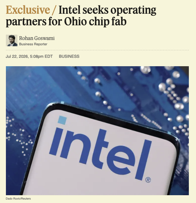 wallstengine's tweet photo. Intel $INTC is seeking an operating partner for its delayed $28 billion Ohio chip campus, with SK Hynix among the companies being considered, Semafor reports.

The discussions are still preliminary, and no formal talks have begun. 

SK Hynix denied reports that it plans to acquire the site outright.