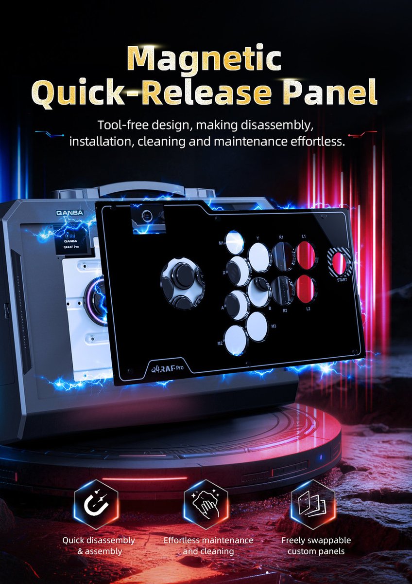 QanbaUSA's tweet photo. A legend returns! 🕹️ 

Pre-orders for the Qanba Q4 RAF Pro are officially LIVE!

Rebuilt with modern upgrades: 

⚡ 8K Polling Rate / Sub-ms response 
🎛️ 11-Button Layout 
🧲 Magnetic Quick-Release Panel 
📶 Tri-Mode Wireless

👇
 https://t.co/kEFLTXNW9V https://t.co/1ej4v4U2dT