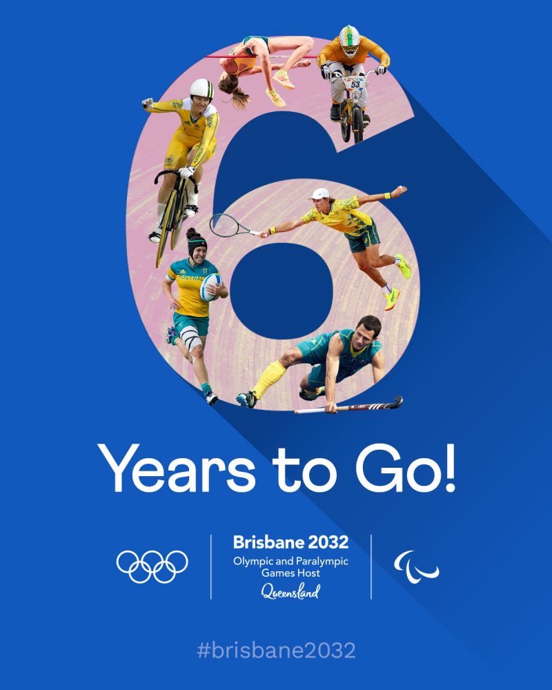 Brisbane_2032's tweet photo. 🚀 READY, SET, SIX YEARS TO GO! 

In just six short years, we’ll be watching the Brisbane 2032 Opening Ceremony come to life, welcoming people from across the globe.

#Brisbane2032 #6YearsToGo

(ID. A number 6 is shown with athletes shown competing within its border.) https://t.co/hkG8eUN4hE
