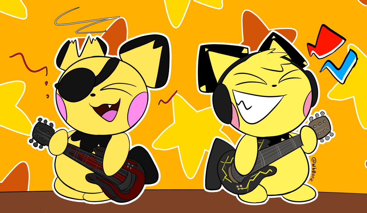 Whoopster1987's tweet photo. The two pichus have gathered to rock the world with their sick music! Rock on, little dudes!

An art fight attack for @Aslice133 https://t.co/xN8TQRkxVv