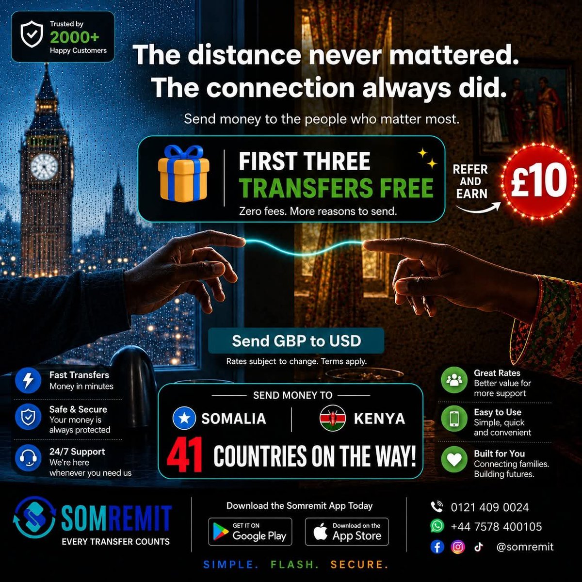 somremit's tweet photo. Behind every transfer is a mother's smile, a father's sacrifice, a student's dream, and a family's hope.

At Somremit, we believe that sending money home is one of the greatest acts of love. It's more than pounds and pennies—it's school fees paid, meals shared, businesses built, and futures made brighter.

No matter how many miles lie between us, home is never out of reach.

That's why we've made it even more rewarding to send with Somremit.

🎁 Your first THREE transfers are FREE.

💷 Refer a friend and earn £10 for every successful referral.

With Somremit, you can enjoy:

Fast and secure money transfers
Competitive exchange rates
24/7 customer support
A simple and seamless experience

Today, we're proudly connecting families across.

41 MORE COUNTRIES ARE ON THE WAY!

More families. More communities. More dreams delivered. Download the Somremit app today and send more than money.Send love. Send hope. Send home.Somremit – Every Transfer Counts.