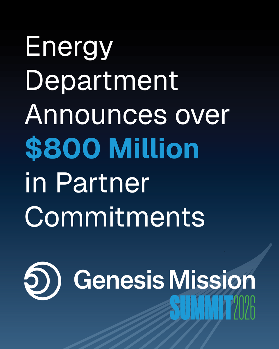 ScienceUnderSec's tweet photo. Partnership is what powers the Genesis Mission. 

Today, @ENERGY announced more than $800 million in partner commitments through the Genesis Mission Consortium to accelerate AI-enabled breakthroughs in energy, discovery science, and national security. 

https://t.co/YcNKjx8l3b https://t.co/X5rq4CMSGQ