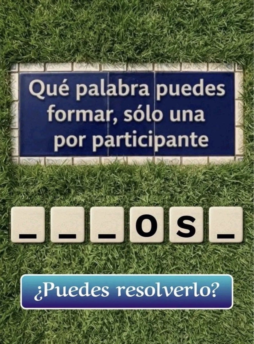 RecopilationNet's tweet photo. Qué palabra puedes formar, sólo una por participante.

¿Puedes resolverlo? https://t.co/iIFFejapR8