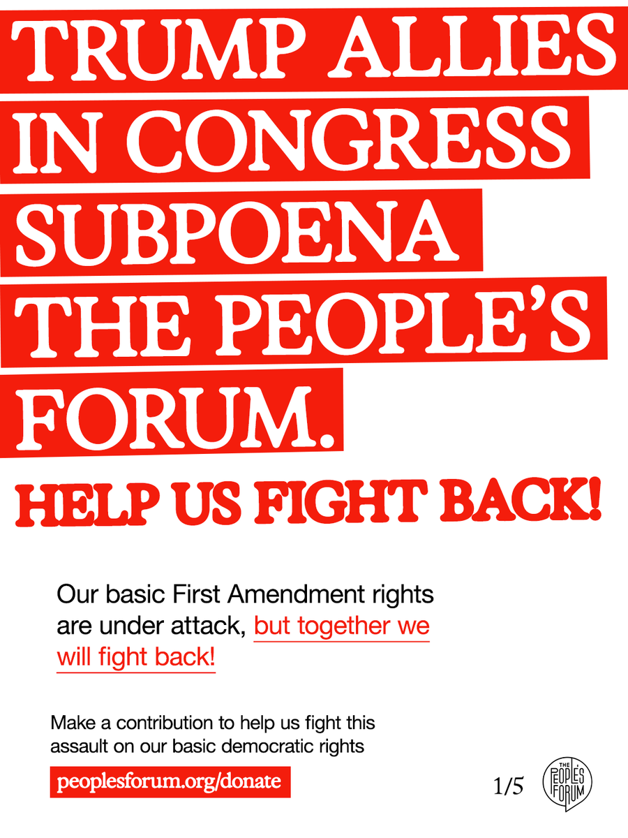 PeoplesForumNYC's tweet photo. Yesterday, Trump allies in Congress subpoenaed The People's Forum &amp; a State Dept report falsely branded us &amp; anyone opposing the U.S. blockade on Cuba or supporting social justice as left-wing terrorists.

Read more: https://t.co/YIX8wfCjJl

Help us to fight back! https://t.co/wraO1kwBjK