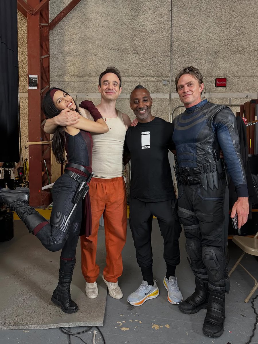 DDevilUpdates's tweet photo. Elodie Yung, Charlie Cox, and Wilson Bethel behind the scenes of ‘DAREDEVIL: BORN AGAIN’ Season 3. https://t.co/S6xdp7OUeR