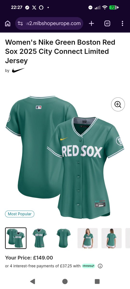 06Perrettana's tweet photo. Hey @fanatics @MLB @MLBEurope @nike @RedSox can you please explain why the women's version of this jersey is £29 more expensive than the men's one! 

Absolutely outrageous in this day and age.
@UKRedSoxFans https://t.co/yDUunLvnig