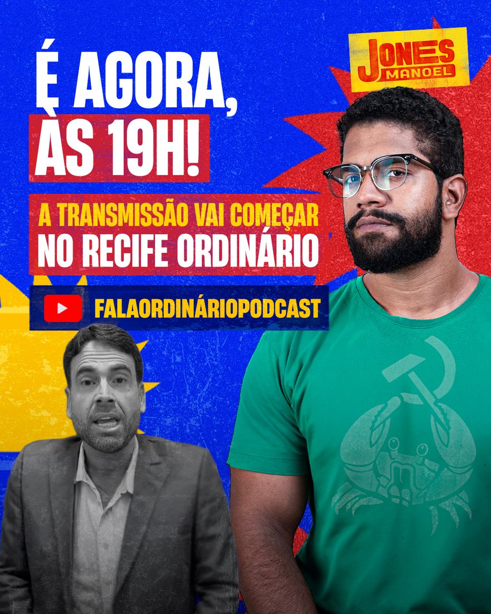 jonesmanoel_PE's tweet photo. Chegou a hora! Vamos começar agora o debate com Eduardo Moura, ao vivo no Recife Ordinário! Corre pra assistir, manda mensagem pra quem esqueceu, posta nos stories e marca a gente. Bora pra cima!

Chega no link:
https://t.co/BxdUX343zM

Usem a tag #Jones2026 https://t.co/ILxT55Df9g
