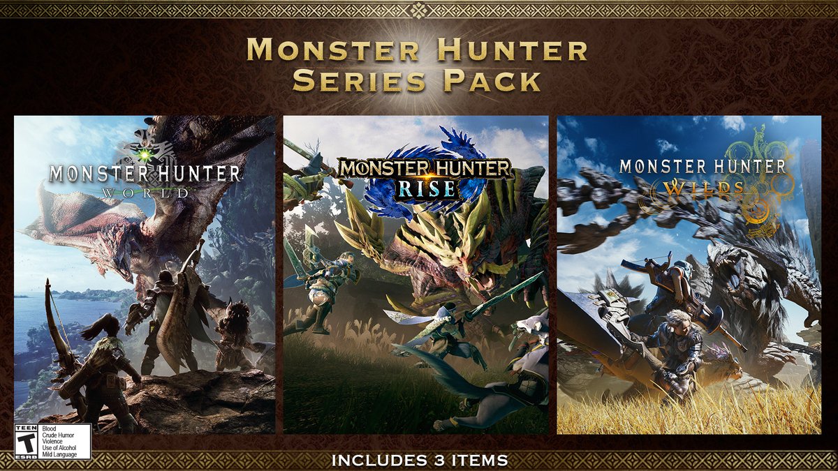 monsterhunter's tweet photo. Endless hours of hunting await with the Monster Hunter Series Pack, featuring Monster Hunter World, Monster Hunter Rise, and Monster Hunter Wilds at 68% off! 
 
Join the hunt today, or share it with a friend! 

🍖 https://t.co/iZeLAfmydB https://t.co/fsAevGcGKy