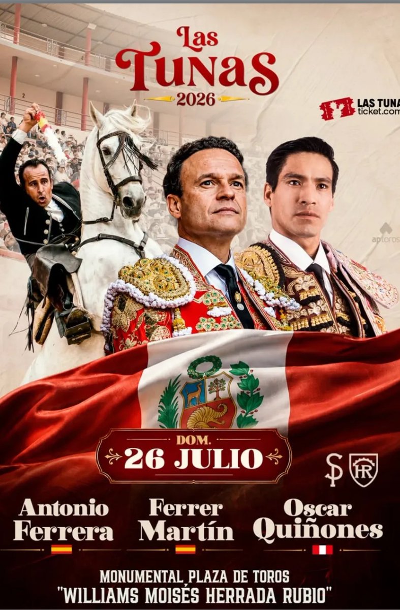 Pacoolvera's tweet photo. Mucha suerte !!!!
#AntonioFerrera 🇪🇸
23 julio . #Mont de marsan 🇫🇷
25 julio #Jesusmaria Ags 🇲🇽
26 julio #Tuna, Perú 🇵🇪
27 julio #Pausa Perú 🇵🇪
29.30 y 31 julio #Palcamayo. Perú 🇵🇪
2 agosto #sain María d la Mer 🇫🇷 https://t.co/EtuOGcDhoN