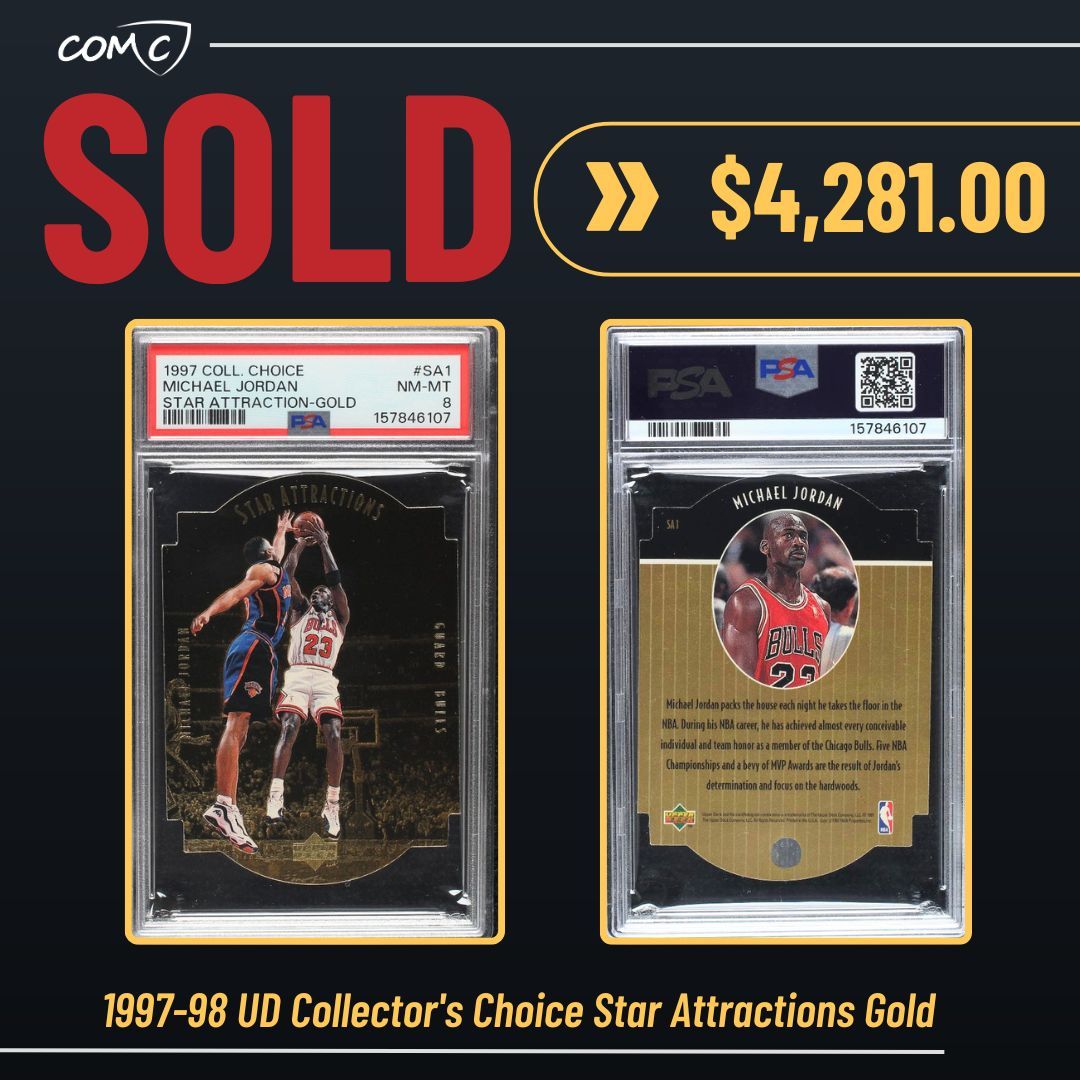 CheckOutMyCards's tweet photo. Market alert! 🚨 These 4 cards are leading the pack on this week's COMC movers list!  📈

Dive into our services (auctions, grading, and more) to get started: https://t.co/ZF5oob1UHs https://t.co/Gj3fcCTRS6
