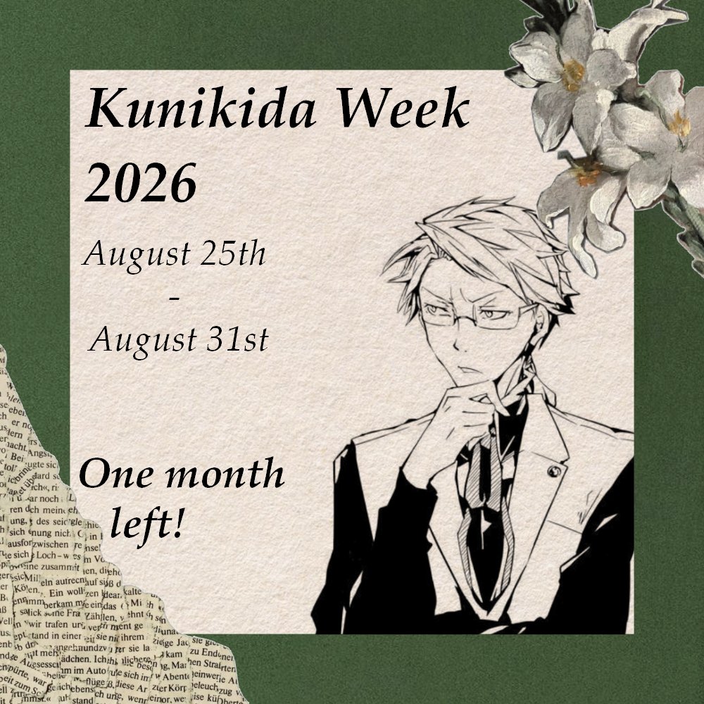 KnkdWeek's tweet photo. Hello everyone! 
It is now less than a month left until Kunikida Week 2026!! 📗🖊️
Who's excited? Do you have anything planned yet?

Make sure to check this year's prompts in the pinned post or on the strawpage! 💚 https://t.co/hdd0Hs57Bq