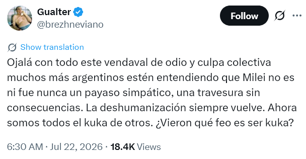 salierildd's tweet photo. Básicamente lo que este agente del enemigo está diciendo es que para que la izquierda internacional no nos haga bullying tenemos que dejar que la izquierda internacional nos elija el presidente: andate a la puta que te parió. https://t.co/ARRrbvomw0